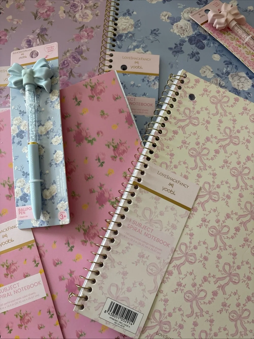 LoveShackFancy Kids Spiral Notebook & Bow Pen Set - Pink/Light Blue